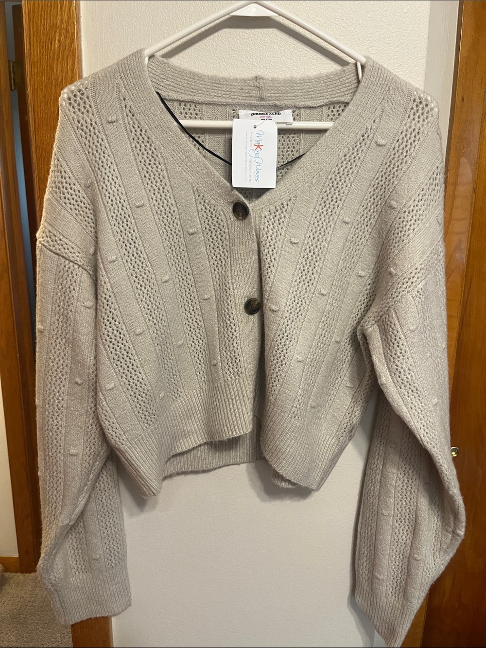 Double Zero Neutral Beige Cropped Knit Cardigan